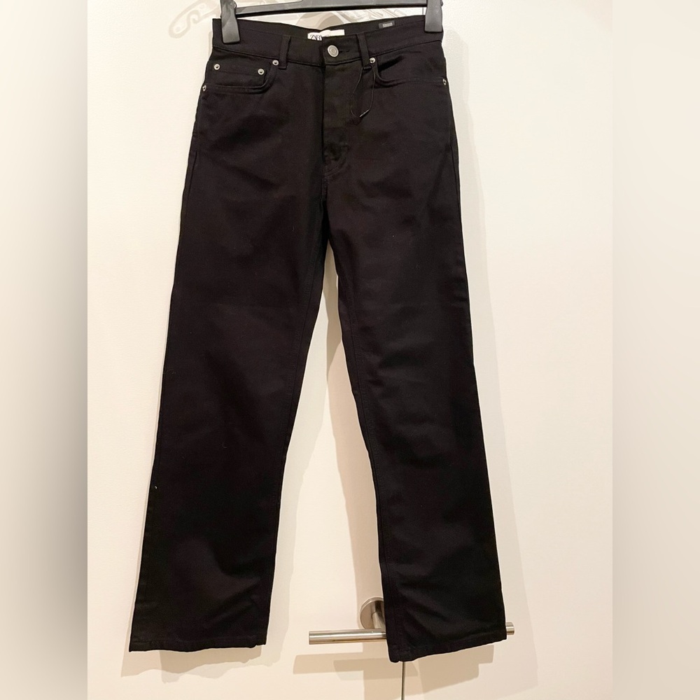 NWT Zara black straight leg denim jeans sz 34/ US 2